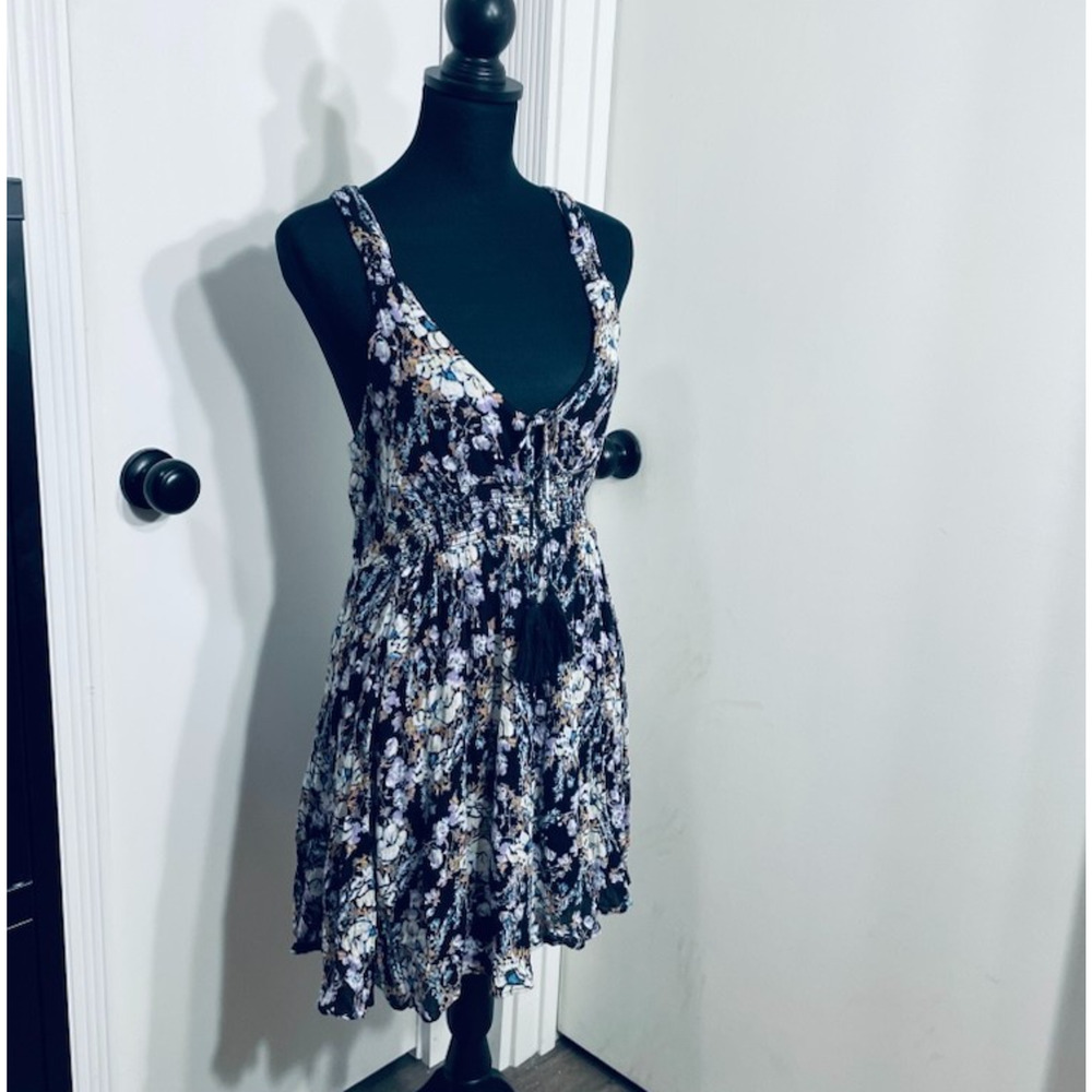 Free People Women's Floral Dress Tassels Halter Boho Summer Size L